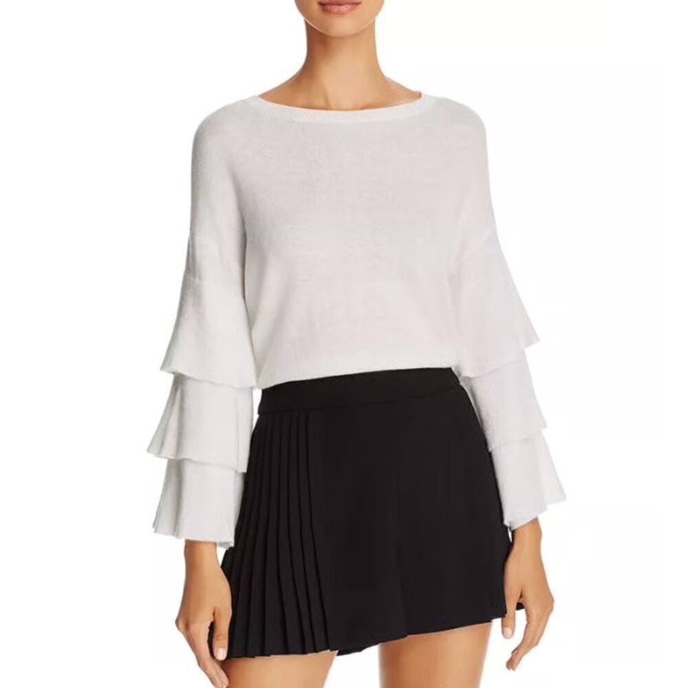 Alice + Olivia Cream Stora Wool Scoop Neck Sweater with Ruffle Bell Sleeves XS